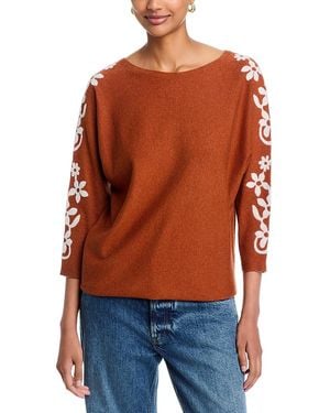 Sioni Embroidered Dolman Sleeve Sweater - Orange