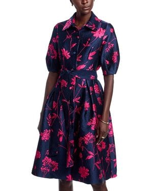 Teri Jon Jacquard Puff Sleeve Dress - Purple