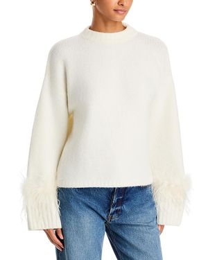 Wayf Pia Feather Trim Sweater - White
