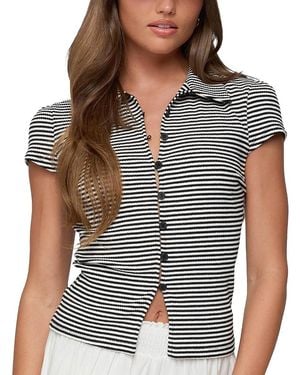 Edikted Beau Striped Ribbed Button Up Top - Multicolor