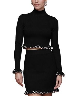 Avec Les Filles Curl Trim Mock Neck Top - Black