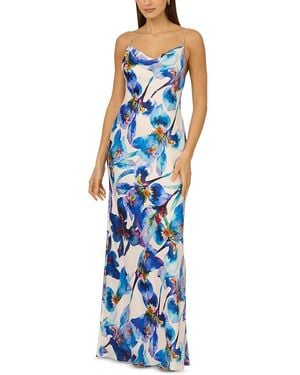 Adrianna Papell Printed Satin Slip Dress - Blue