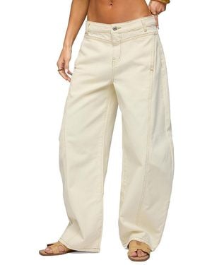 Edikted Gili Contrast Stitch Low Rise Barrel Jeans - Natural