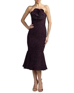 Mac Duggal Boucle Strapless Midi Dress With 3D Flower - Blue