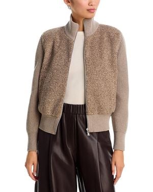 Herno Braided Wool & Curly Melange Zip Bomber Jacket - Brown