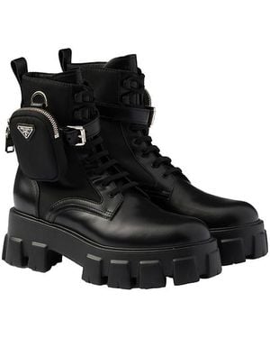 Prada Monolith Leather And Re-Nylon Boots With Pouch - Black