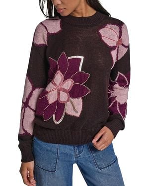 KARL LAGERFELD Embellished Flower Knit Sweater - Red