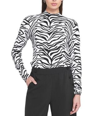Elle Collection Zebra Printed Feather Weight Top - Gray