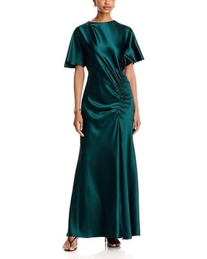 Aqua Stretch Satin Ruched Gown - Green