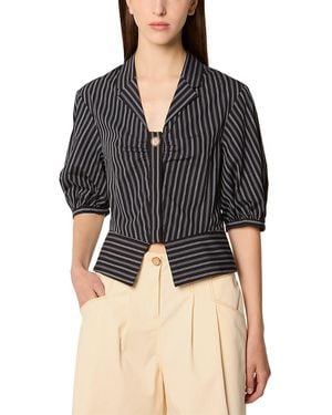Tresser Cropped Shirt With Puff Sleeves - Black