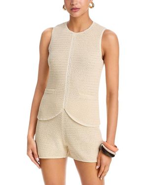 French Connection Mozart Crochet Texture V Neck Vest - White