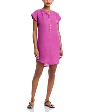 Bella Dahl Linen Cap Sleeve Henley Mini Dress - Pink