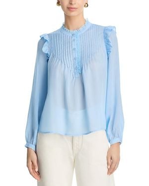 Aqua Ruffle Lace Trim Blouse - Blue