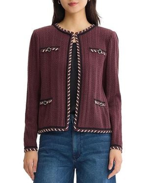 Misook Heritage Whipstitch Cable Knit Jacket - Red