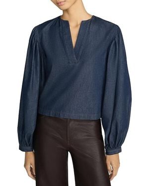 FRAME The Poise Split Neck Top - Blue