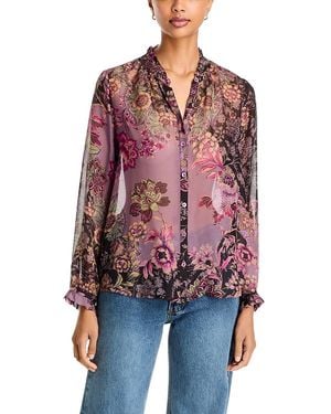 Johnny Was Pamela Silk Ruffled Collar Blouse - Red