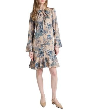 Santorelli Drake Long Sleeve Ruffled Skirt Shift Dress - Multicolor