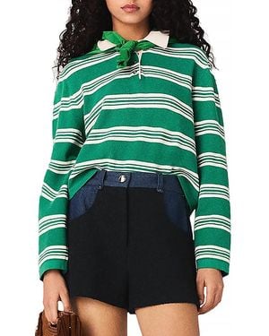 Maje Cropped Striped Polo Sweater - Green