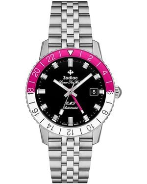 Zodiac Gmt Automatic Stainless Steel Watch, 37Mm - White