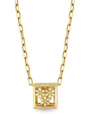 Sydney Evan Diamond Pave Flower Open Dice Pendant Necklace - Metallic
