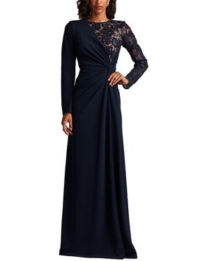 Tadashi Shoji Devika Embroidered Twist-Drape Gown - Blue