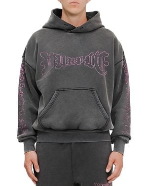 Purple Brand Oversized Fleece Logo Graphic Hoodie - Gray