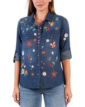 Billy T Sketchbook Embroidered Denim Shirt - Blue