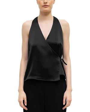 Leset Barb Sleeveless Satin Wrap Top - Black