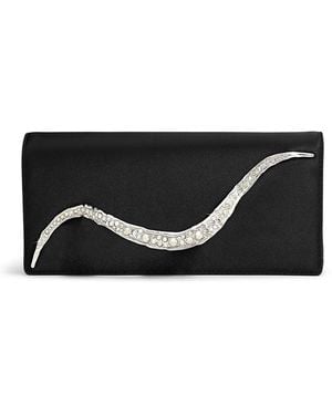 Alexis Crystal Curve Side Handle Clutch - Black
