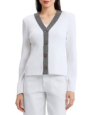 Ming Wang Contrast Trim Soft Knit Cardigan - White