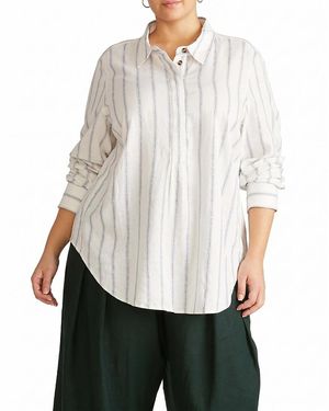 UNIVERSAL STANDARD Plus Elbe Popover Stretch Linen Shirt - White