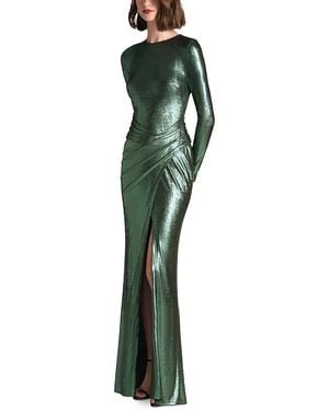 BCBGMAXAZRIA Tamir Metallic Draped Gown - Green