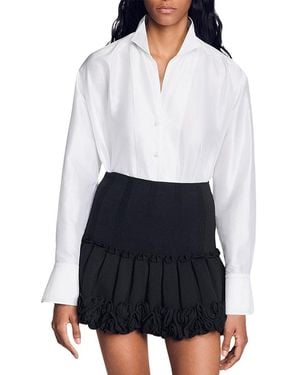 Sandro Oversized Silk Satin Shirt - White