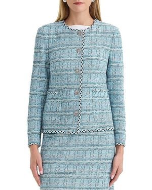 Ming Wang Braided Trim Tweed Knit Jacket - Blue
