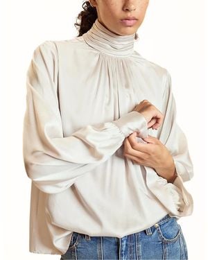 Cynthia Rowley High Neck Silk Blouse - Gray