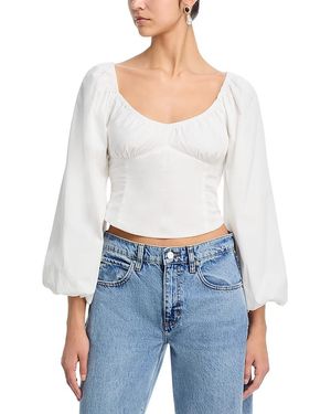 Aqua Bow Back Peasant Top - White