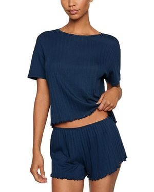 Eberjey Pointelle Sleeve Shorts - Blue