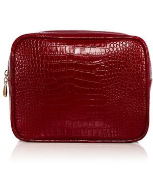 Abode Croc Embossed Faux Leather Pouch - Red