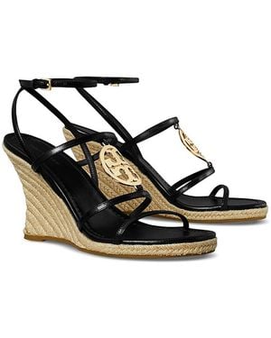 Tory Burch Capri Miller Strappy Espadrille Wedge Sandals - Black