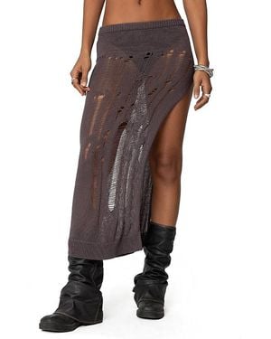Edikted Jaynie Distressed Knit Maxi Skirt - Brown