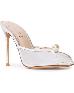 Black Suede Studio Sadie Faux Pearl Embellished Mule Sandals - White