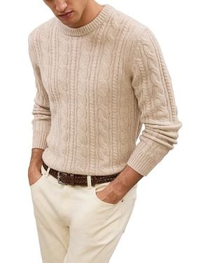 Reiss Saunders Long Sleeved Crewneck Cable Cashmere Blend Sweater - Natural