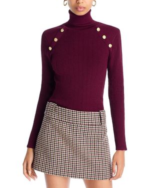 Aqua Button Trim Turtleneck Sweater - Purple