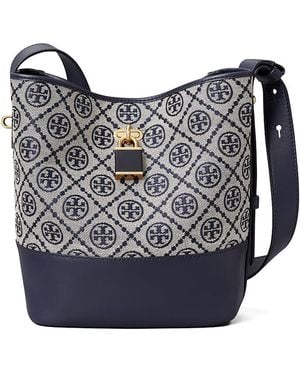 Tory Burch Lock Slim T Monogram Bucket Bag - Blue