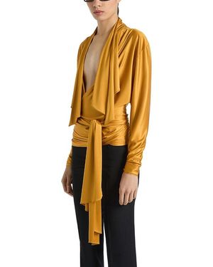 Balmain Flowy Jersey Tie-Front Blouse - Metallic