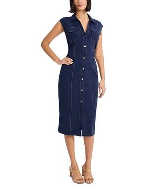 Donna Morgan Cap Sleeve Button Front Midi Dress - Blue