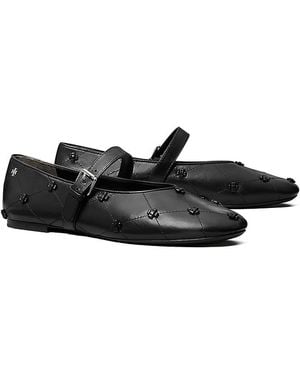 Tory Burch Bunny Knot Leather Mary Jane Flats - Black
