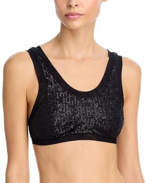 Norma Kamali Racer Sequin Swim Bra Bikini Top - Black