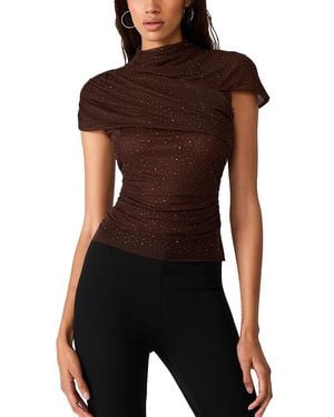 Steve Madden Evereth Ruched Glitter Knit Top - Black