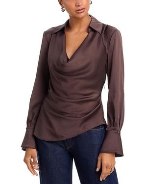 Jonathan Simkhai Symone Satin Long Sleeve Cowlneck Top - Purple